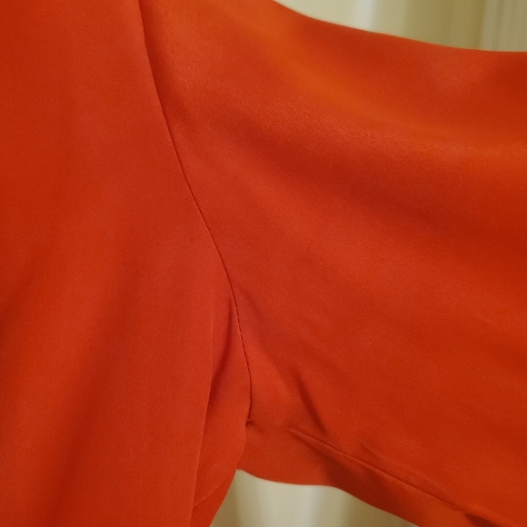 Evan Picone orange silky draped wrap peplum blouse size 10/M - Picture 4 of 6